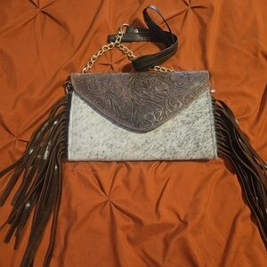 Brown and Cream Fringe Women's Bag